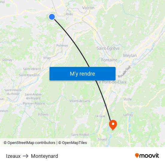 Izeaux to Monteynard map