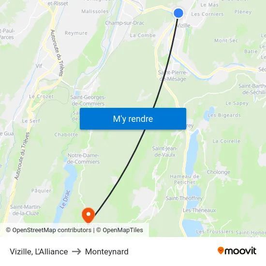 Vizille, L'Alliance to Monteynard map