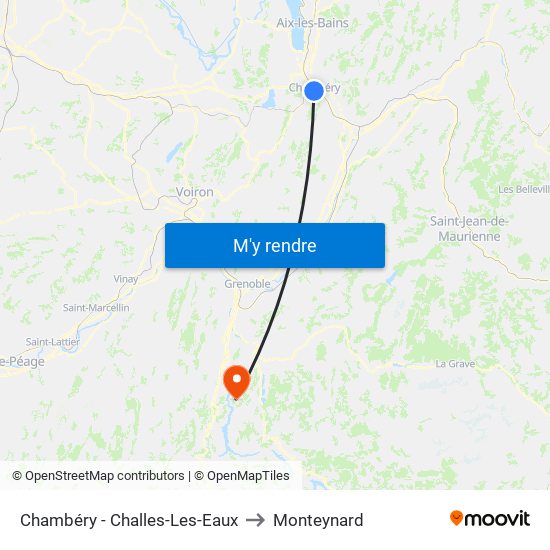 Chambéry - Challes-Les-Eaux to Monteynard map