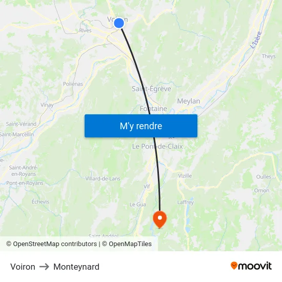 Voiron to Monteynard map