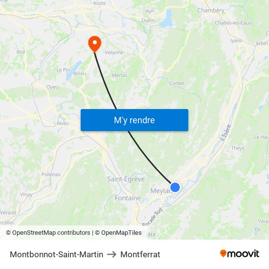Montbonnot-Saint-Martin to Montferrat map