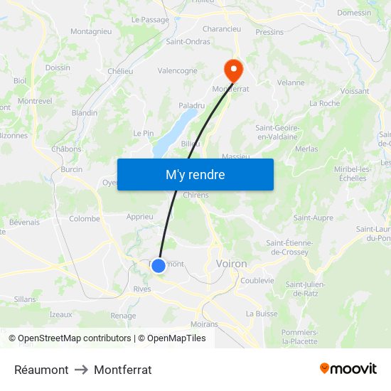 Réaumont to Montferrat map