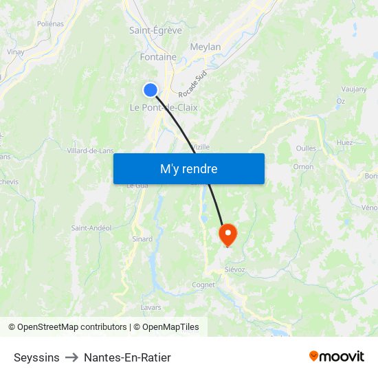 Seyssins to Nantes-En-Ratier map