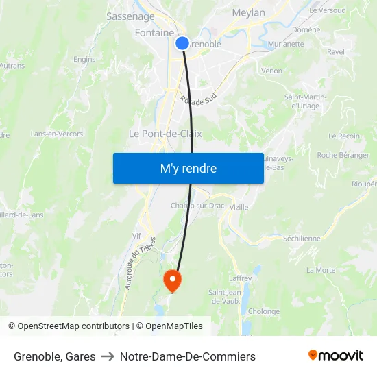Grenoble, Gares to Notre-Dame-De-Commiers map