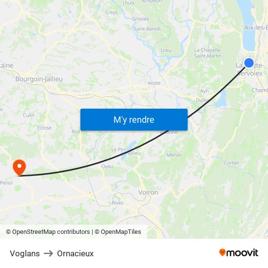 Voglans to Ornacieux map