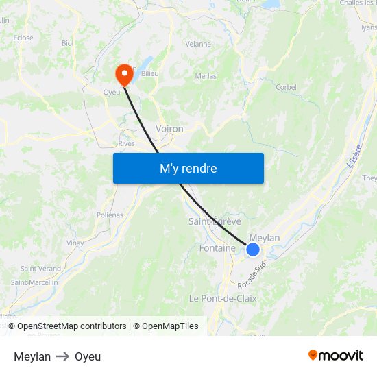 Meylan to Oyeu map