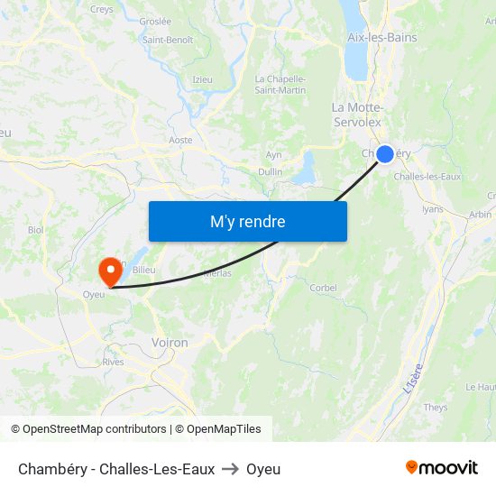 Chambéry - Challes-Les-Eaux to Oyeu map