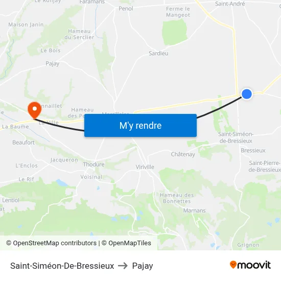 Saint-Siméon-De-Bressieux to Pajay map