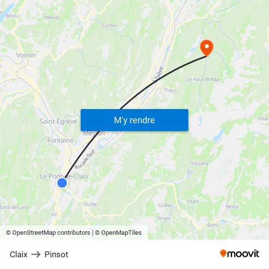 Claix to Pinsot map