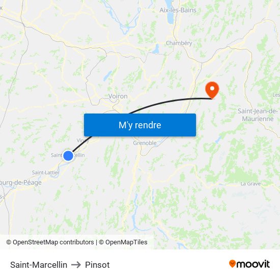 Saint-Marcellin to Pinsot map