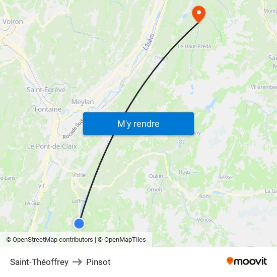 Saint-Théoffrey to Pinsot map
