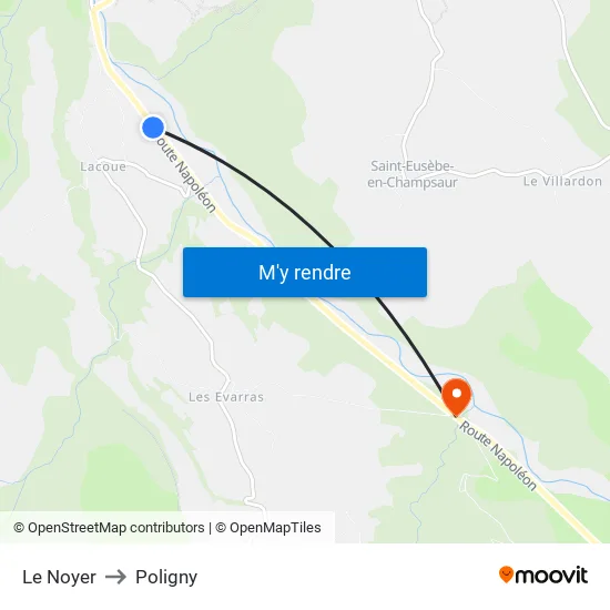 Le Noyer to Poligny map