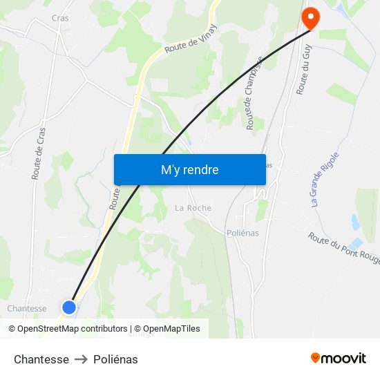 Chantesse to Poliénas map