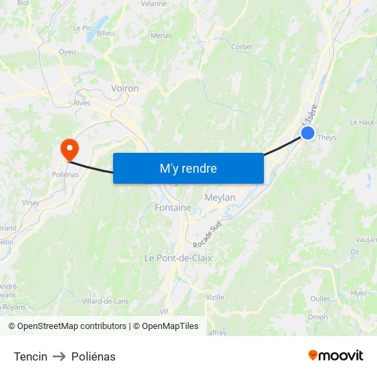 Tencin to Poliénas map