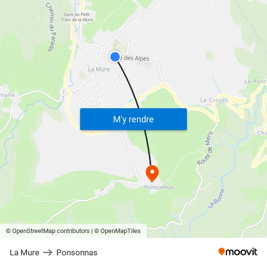 La Mure to Ponsonnas map