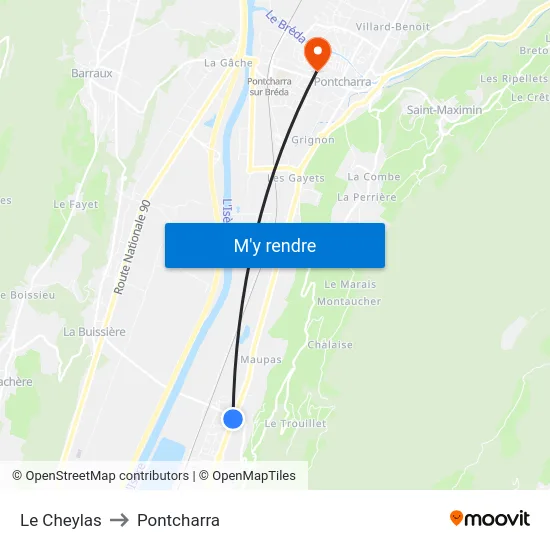 Le Cheylas to Pontcharra map
