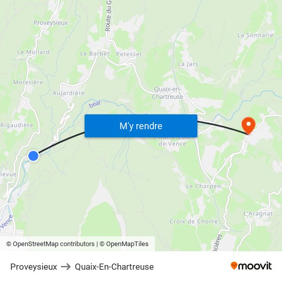 Proveysieux to Quaix-En-Chartreuse map