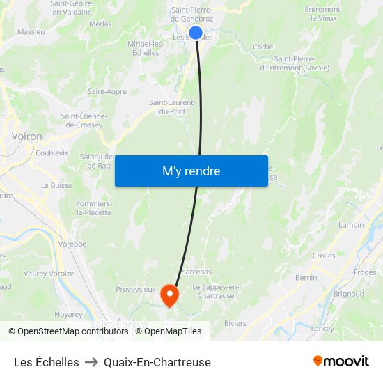 Les Échelles to Quaix-En-Chartreuse map