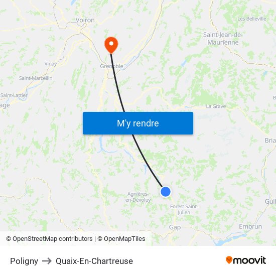 Poligny to Quaix-En-Chartreuse map