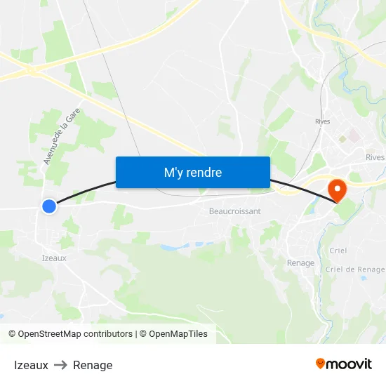 Izeaux to Renage map