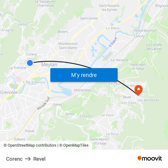 Corenc to Revel map