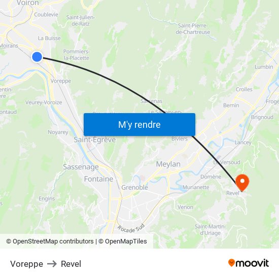 Voreppe to Revel map