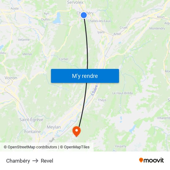 Chambéry to Revel map