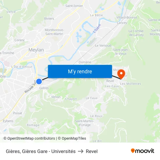 Gières, Gières Gare - Universités to Revel map
