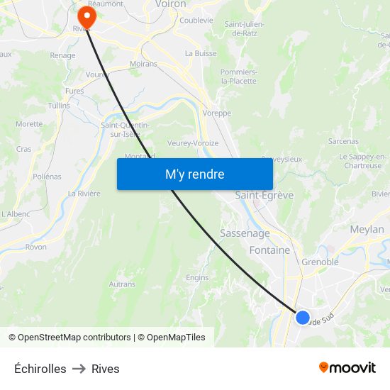 Échirolles to Rives map