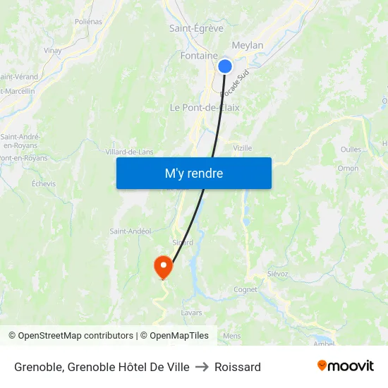 Grenoble, Grenoble Hôtel De Ville to Roissard map