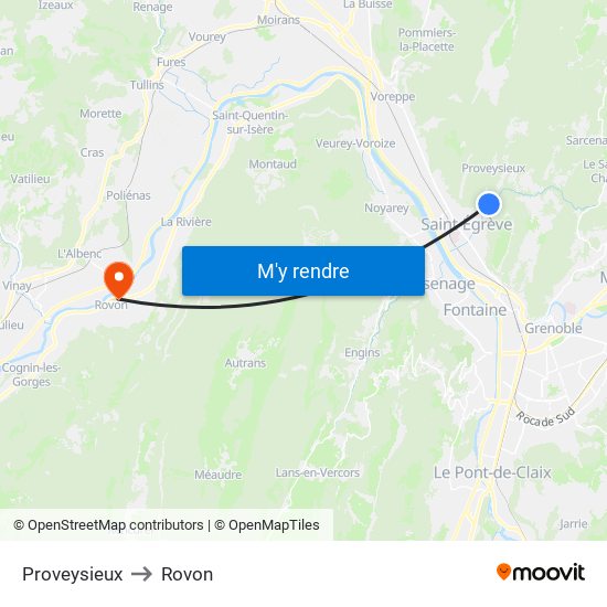 Proveysieux to Rovon map