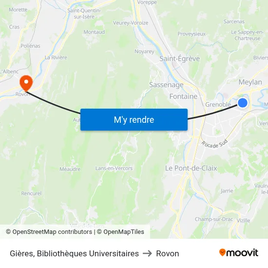 Gières, Bibliothèques Universitaires to Rovon map