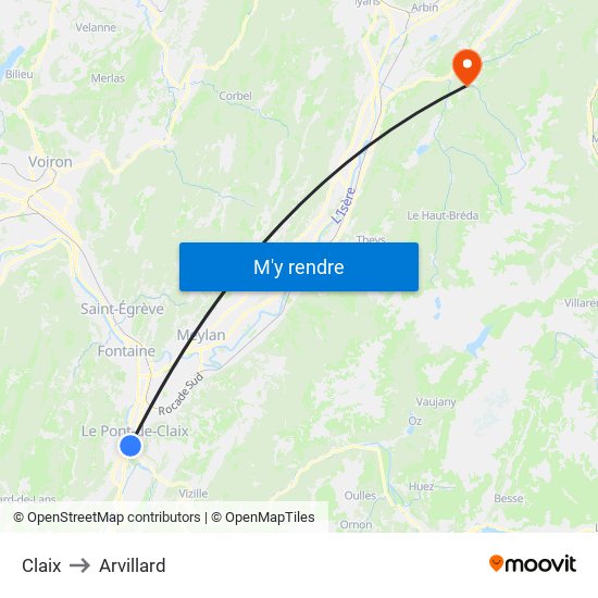 Claix to Arvillard map