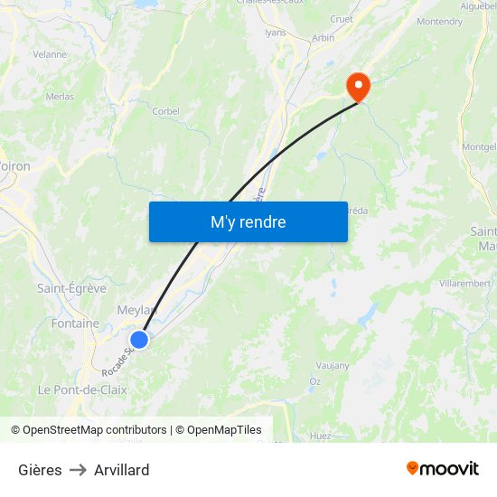 Gières to Arvillard map