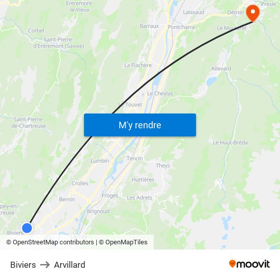 Biviers to Arvillard map