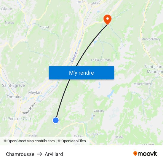 Chamrousse to Arvillard map