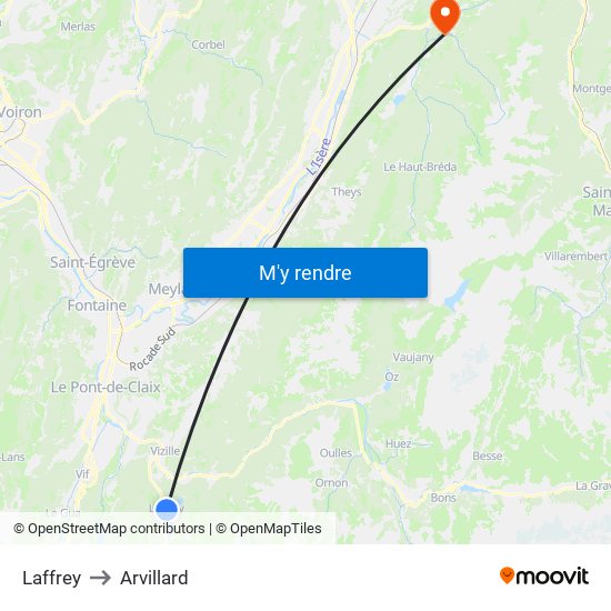 Laffrey to Arvillard map