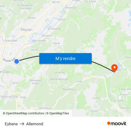 Eybens to Allemond map