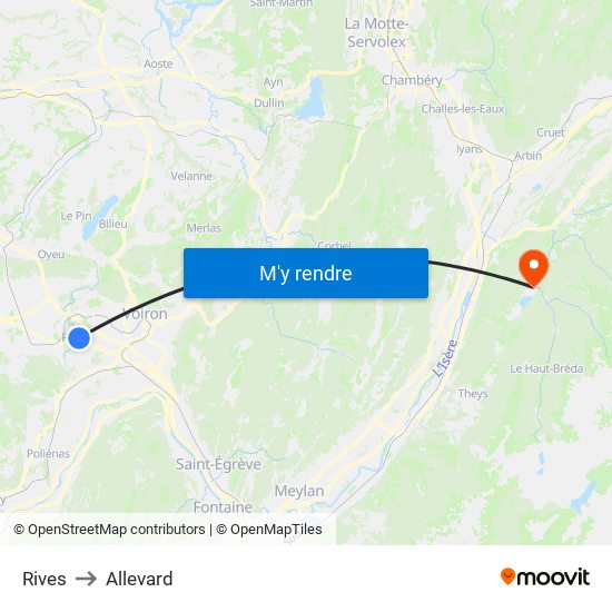 Rives to Allevard map