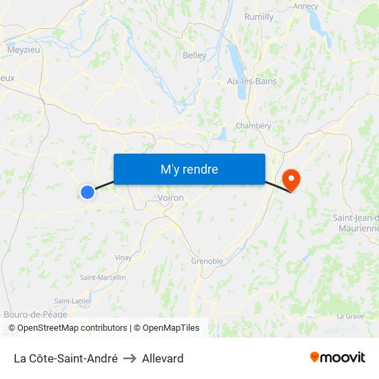 La Côte-Saint-André to Allevard map