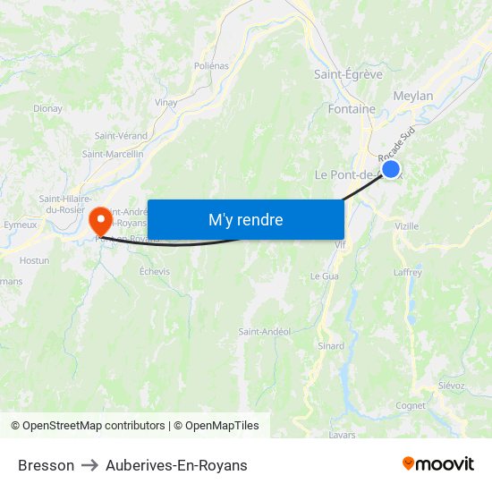 Bresson to Auberives-En-Royans map