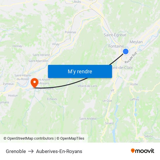 Grenoble to Auberives-En-Royans map