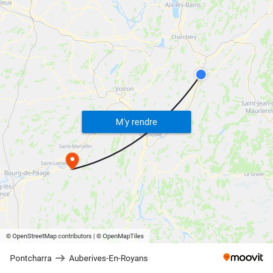 Pontcharra to Auberives-En-Royans map