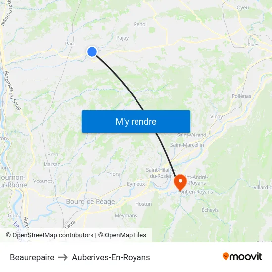 Beaurepaire to Auberives-En-Royans map