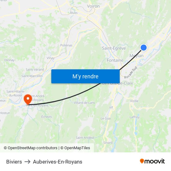 Biviers to Auberives-En-Royans map