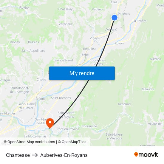 Chantesse to Auberives-En-Royans map