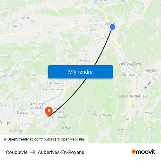 Coublevie to Auberives-En-Royans map