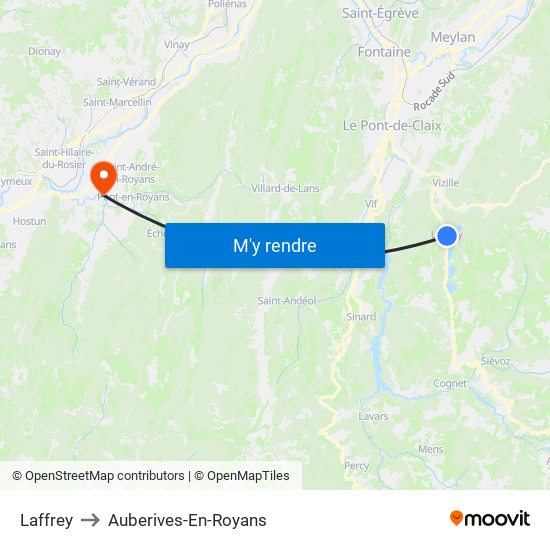 Laffrey to Auberives-En-Royans map