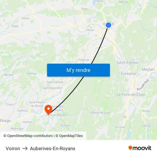 Voiron to Auberives-En-Royans map