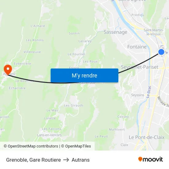 Grenoble, Gare Routiere to Autrans map